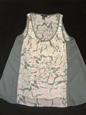 GAP Pink Floral Front Panel Tank with Gray Side Panels